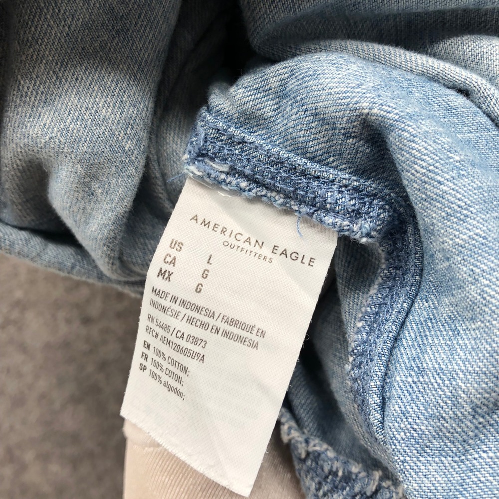 American Eagle Tiered Ruffle Mini Skirt Womens L Light Wash Blue Denim Pull On - Picture 7 of 7
